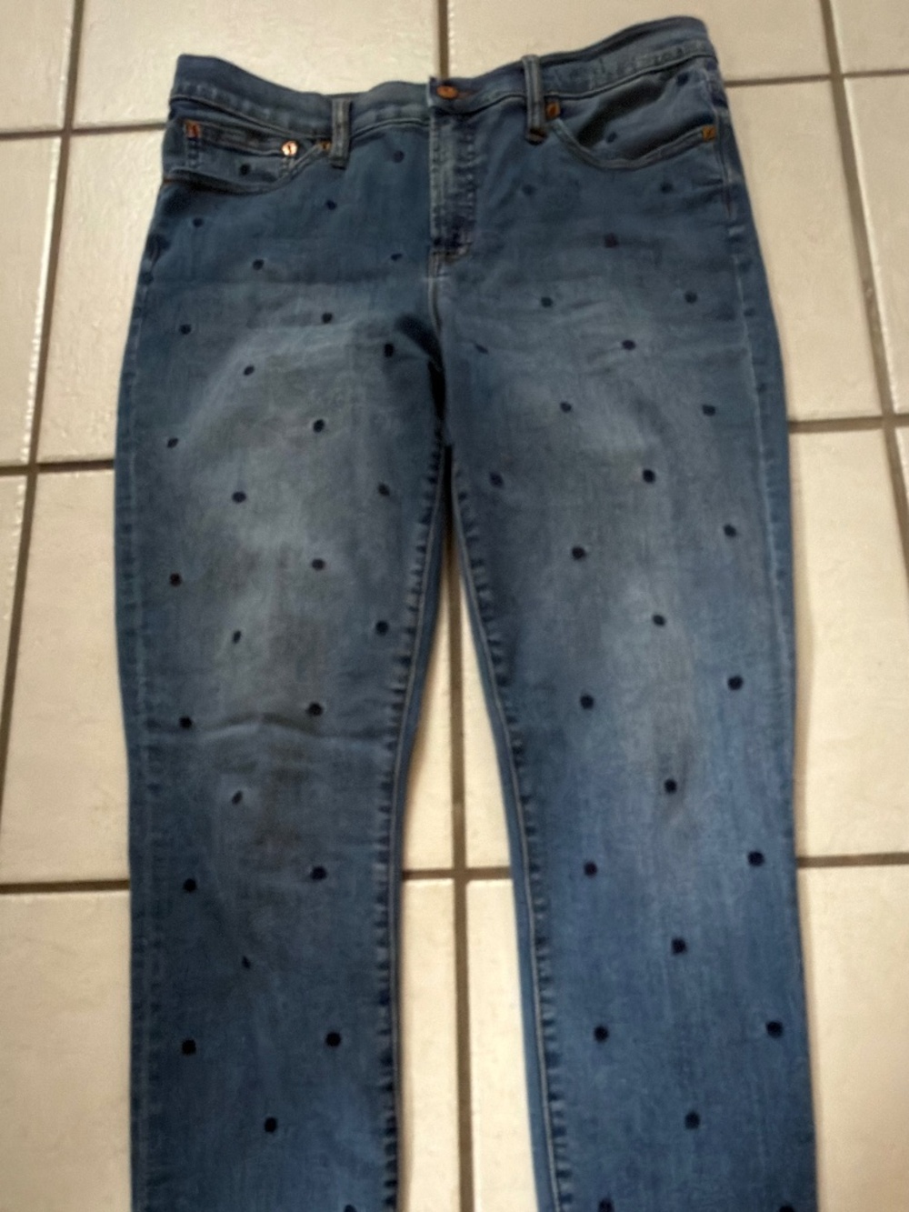 $120 J.Crew slim ankle jeans with polka dot embroidery size 31T